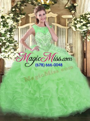 Designer Apple Green 15th Birthday Dress Organza Sleeveless Beading and Ruffles
