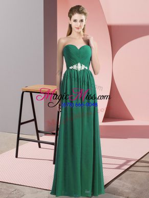 Unique Dark Green Sweetheart Neckline Beading Prom Gown Sleeveless Lace Up