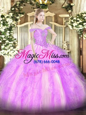 Dramatic Lilac Sleeveless Tulle Lace Up Sweet 16 Dresses for Military Ball and Sweet 16 and Quinceanera