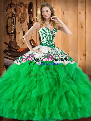On Sale Ball Gowns Quinceanera Gowns Green Sweetheart Satin and Organza Sleeveless Floor Length Lace Up
