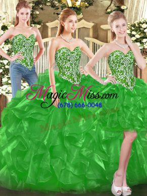 Noble Green Sweetheart Neckline Beading and Ruffles Sweet 16 Dresses Sleeveless Lace Up