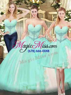 Fine Apple Green 15 Quinceanera Dress Military Ball and Sweet 16 and Quinceanera with Beading and Ruffles Sweetheart Sleeveless Lace Up