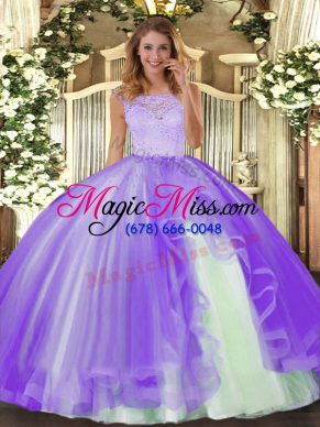 Sleeveless Clasp Handle Floor Length Lace and Ruffles Sweet 16 Dress
