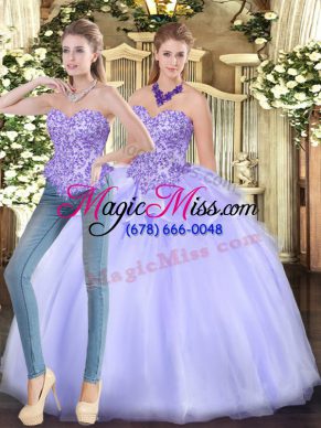 High Class Floor Length Lavender Quinceanera Gowns Organza Sleeveless Appliques