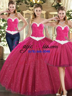 Amazing Fuchsia Ball Gowns Ruching Ball Gown Prom Dress Lace Up Tulle Sleeveless Floor Length