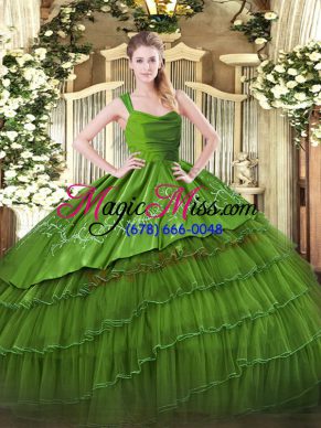 Dynamic Organza and Taffeta Sleeveless Floor Length Sweet 16 Dress and Embroidery and Ruffled Layers