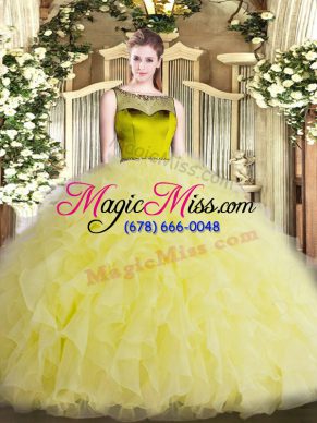 Captivating Yellow Green Organza Zipper Ball Gown Prom Dress Sleeveless Floor Length Beading and Ruffles