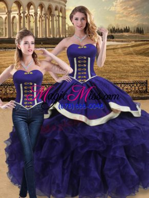 Purple Lace Up Sweetheart Beading and Ruffles Quince Ball Gowns Organza Sleeveless