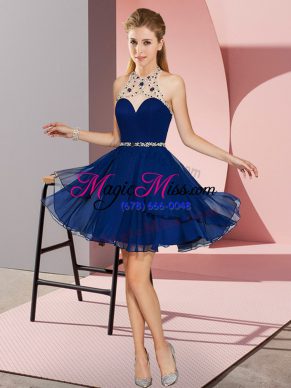 Smart Sleeveless Mini Length Beading Zipper Prom Evening Gown with Royal Blue