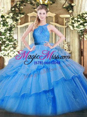 Pretty Baby Blue Sleeveless Organza Zipper 15 Quinceanera Dress for Military Ball and Sweet 16 and Quinceanera