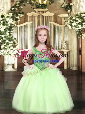 Custom Made Organza Sleeveless Floor Length Pageant Gowns For Girls and Beading