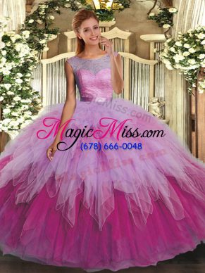 Hot Selling Multi-color Ball Gowns Scoop Sleeveless Organza Floor Length Backless Ruffles Sweet 16 Dress