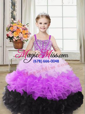 Organza Straps Sleeveless Lace Up Beading and Ruffles Little Girl Pageant Gowns in Multi-color