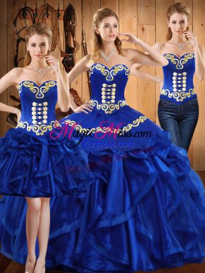 Royal Blue Sleeveless Organza Lace Up Ball Gown Prom Dress for Military Ball and Sweet 16 and Quinceanera