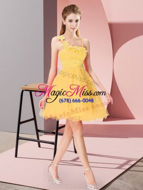 Hot Sale Gold Zipper Homecoming Dress Beading and Hand Made Flower Sleeveless Mini Length