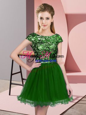 Fabulous Green A-line Sequins Wedding Party Dress Zipper Tulle Cap Sleeves Mini Length