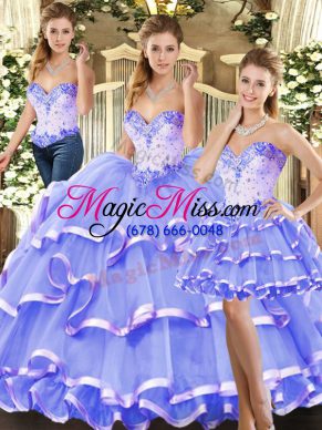 Artistic Lavender Sweetheart Lace Up Beading and Ruffled Layers Quince Ball Gowns Sleeveless