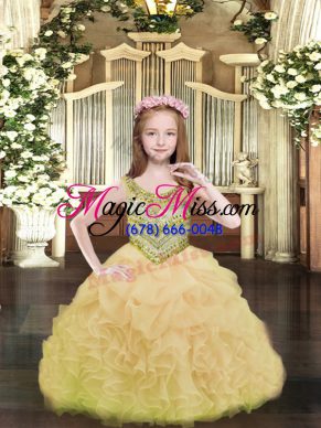 Excellent Sleeveless Lace Up Floor Length Beading and Ruffles and Pick Ups Kids Pageant Dress