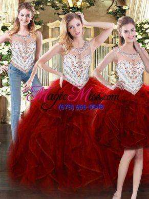 Fashionable Wine Red Zipper Sweet 16 Dress Beading and Ruffles Sleeveless Floor Length