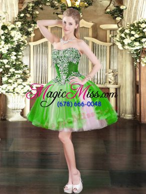 Tulle Lace Up Prom Evening Gown Sleeveless Mini Length Beading