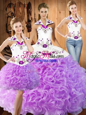 Lilac Lace Up Quinceanera Gown Embroidery Sleeveless Floor Length