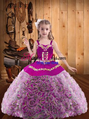 Multi-color Lace Up Little Girls Pageant Gowns Embroidery and Ruffles Sleeveless Floor Length