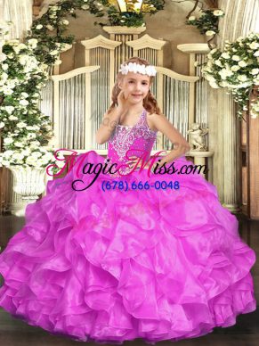 Enchanting Sleeveless Beading and Ruffles Lace Up Custom Made Pageant Dress