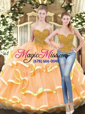 Artistic Peach Sleeveless Tulle Lace Up Quinceanera Gowns for Military Ball and Sweet 16 and Quinceanera