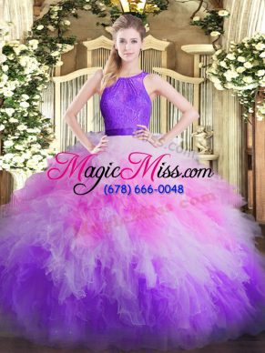 Multi-color Ball Gowns Organza Scoop Sleeveless Ruffles Floor Length Zipper Sweet 16 Dresses
