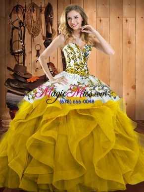 Romantic Sweetheart Sleeveless Lace Up Sweet 16 Dress Yellow Satin and Organza