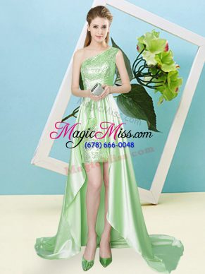 Apple Green Lace Up Prom Dresses Sequins Sleeveless High Low