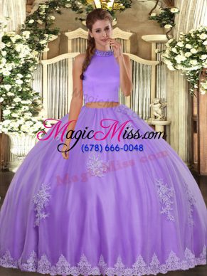 Lavender Sleeveless Floor Length Beading and Appliques Backless 15 Quinceanera Dress