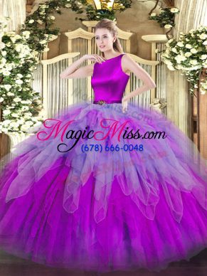 Attractive Organza Sleeveless Floor Length Quinceanera Gowns and Ruffles