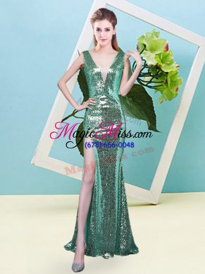 Vintage Floor Length Mermaid Sleeveless Turquoise and Apple Green Homecoming Dress Zipper