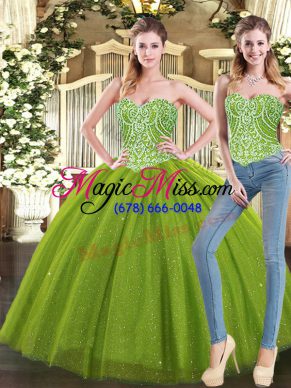 High Class Floor Length Ball Gowns Sleeveless Olive Green Sweet 16 Quinceanera Dress Lace Up