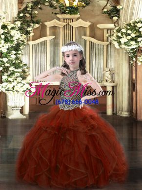 Halter Top Sleeveless Organza Child Pageant Dress Beading and Ruffles Lace Up