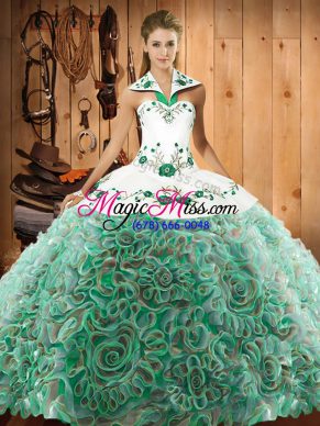 Lace Up 15 Quinceanera Dress Multi-color for Military Ball and Sweet 16 and Quinceanera with Embroidery Sweep Train