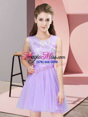 Ideal Sleeveless Mini Length Lace Side Zipper Wedding Party Dress with Lavender
