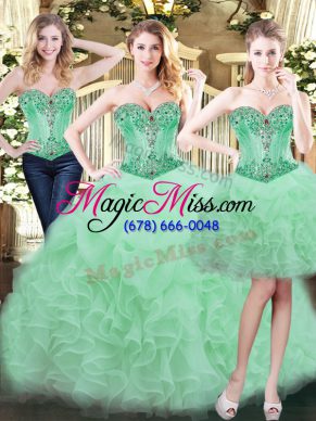 Floor Length Apple Green Sweet 16 Dresses Sweetheart Sleeveless Lace Up