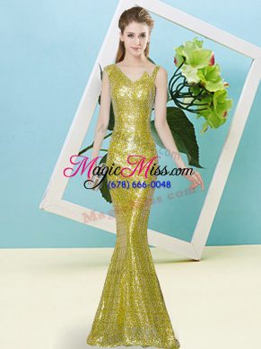 Sleeveless Floor Length Sequins Zipper Prom Dresses with Yellow