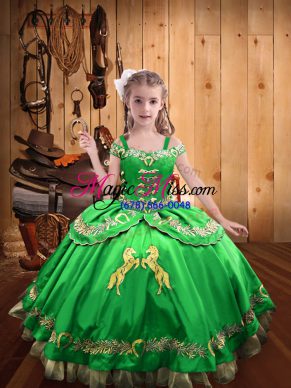 Satin Lace Up Pageant Dress Sleeveless Floor Length Beading and Embroidery
