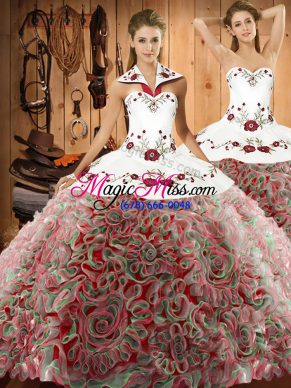 Hot Sale Sleeveless Embroidery Lace Up 15 Quinceanera Dress with Multi-color Sweep Train