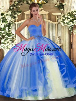 Fancy Sweetheart Sleeveless Lace Up Quinceanera Dress Baby Blue Tulle