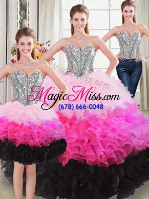 Three Pieces Quinceanera Dress Multi-color Sweetheart Organza Sleeveless Floor Length Lace Up