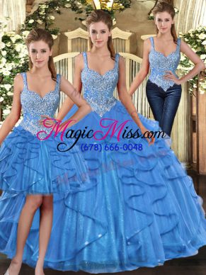 Fantastic Aqua Blue Sleeveless Tulle Lace Up Quinceanera Dresses for Military Ball and Sweet 16 and Quinceanera