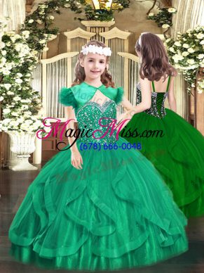 Turquoise Ball Gowns Beading and Ruffles Pageant Gowns Lace Up Tulle Sleeveless Floor Length