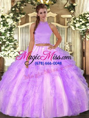 Romantic Organza Sleeveless Floor Length Quinceanera Dresses and Beading and Ruffles