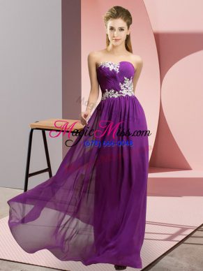 Sophisticated Purple Empire Chiffon Sweetheart Sleeveless Appliques Floor Length Lace Up Prom Party Dress