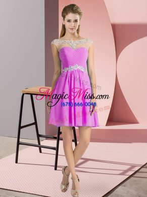 Cute Mini Length Lace Up Dress for Prom Lilac for Prom and Party with Beading