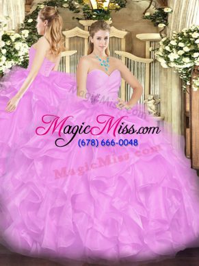 Best Lilac Lace Up Sweetheart Beading and Ruffles 15 Quinceanera Dress Organza Sleeveless